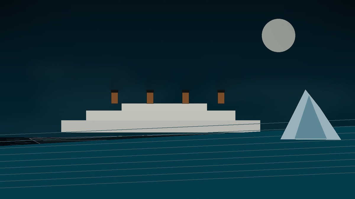 Stylized flooding scene aboard an ocean liner